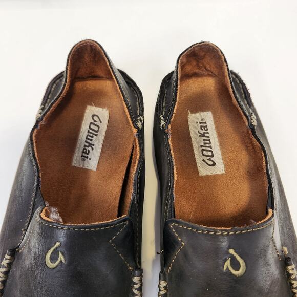 Olukai Moloa Dark Brown Leather Loafer Moc Casual Shoes Men Size 12 Slip On - Picture 3 of 9